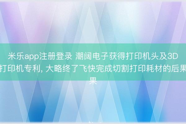 米乐app注册登录 潮阔电子获得打印机头及3D打印机专利, 大略终了飞快完成切割打印耗材的后果